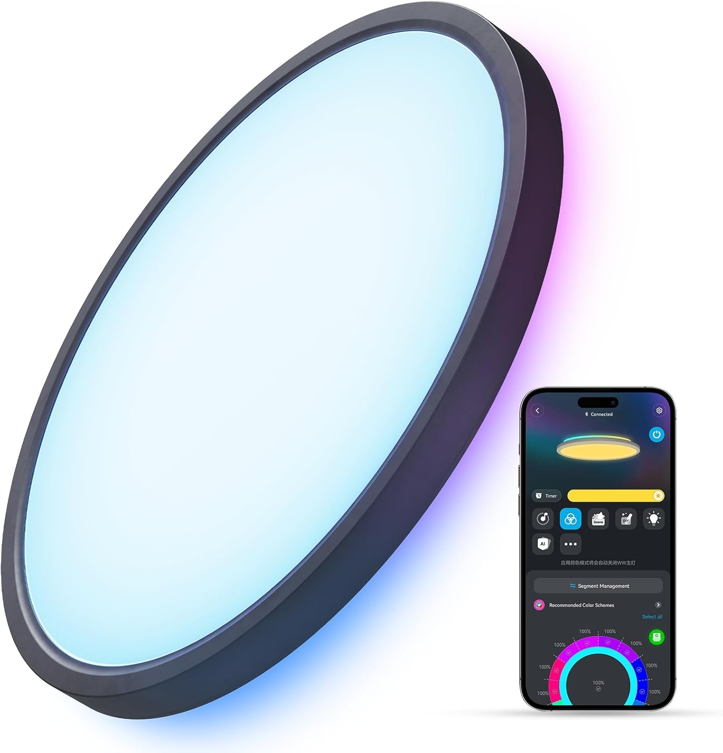 Govee Smart Ceiling Light, RGBIC LED Ceiling Light Fixture, 2400LM Flush Mount Light Fixture, DIY Colors, Works with Alexa, 2200K-6500K for Bedroom, Living Room, 12 Inch, 1 Pack, Black