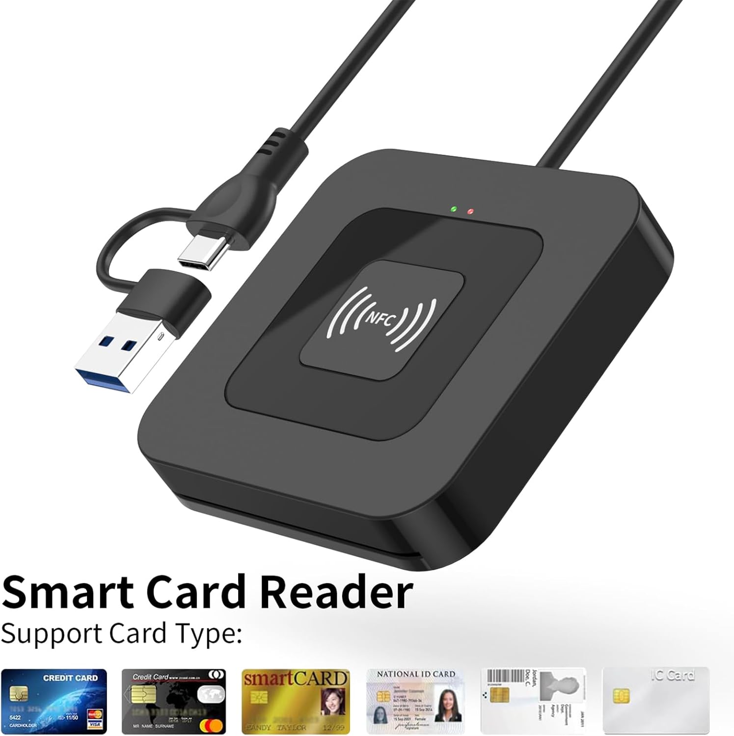 CAC NFC Smart Card Reader Military, Dual Interface USB DOD Military ID/IC Card Reader with Contactless NFC Tap-to-Read, USB C Adapter Compatible with Windows, Linux, MacOS - Image 3