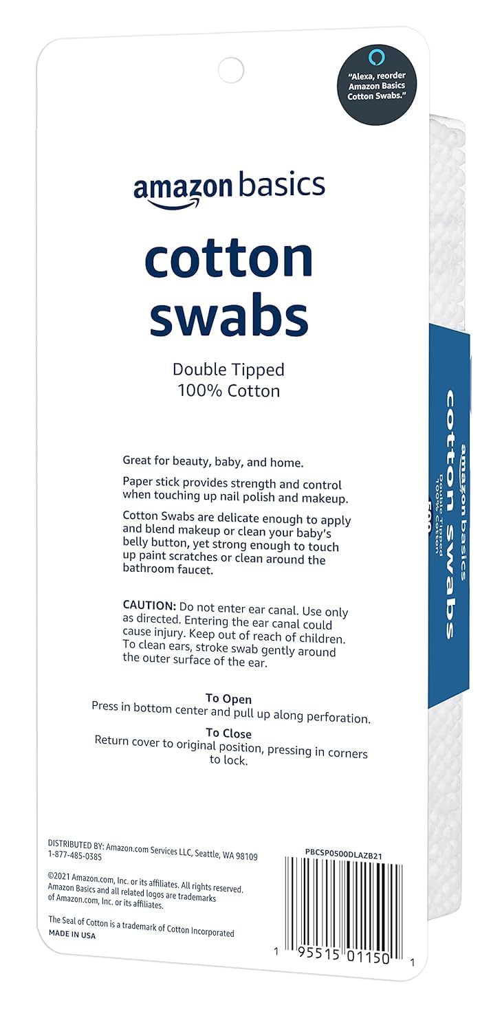 Amazon Basics Cotton Swabs for Personal Hygiene and Baby Care, 500 Count, 1 Pack - Image 2