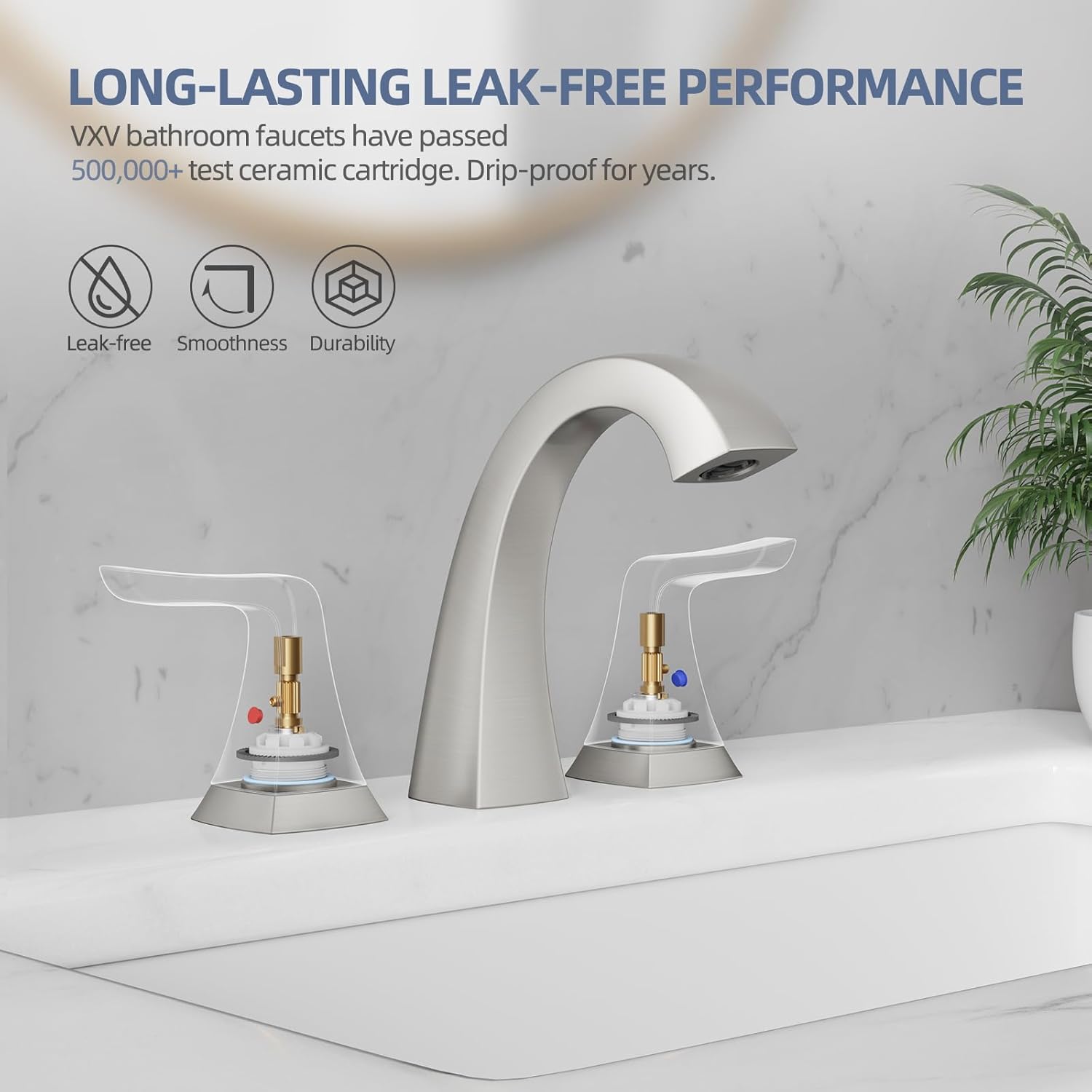 VXV Brushed Nickel Bathroom Faucet Widespread 8 Inch, 3 Hole Vanity Sink Faucet with Pop-Up Drain & Pre-Attached Supply Lines for Easy DIY Installation, Faucet for Bathroom Sink, RV - Image 7