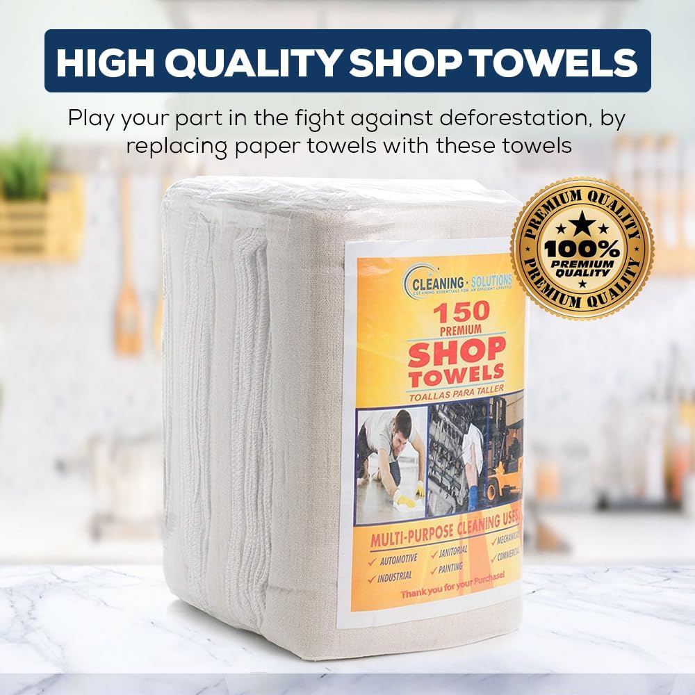 SIMPLI-MAGIC Cotton Shop Towels 14"x12" (145 Pack) – Reusable Cleaning Shop Rags for Automobiles, Industries, Garage and Homes (White) - Image 2