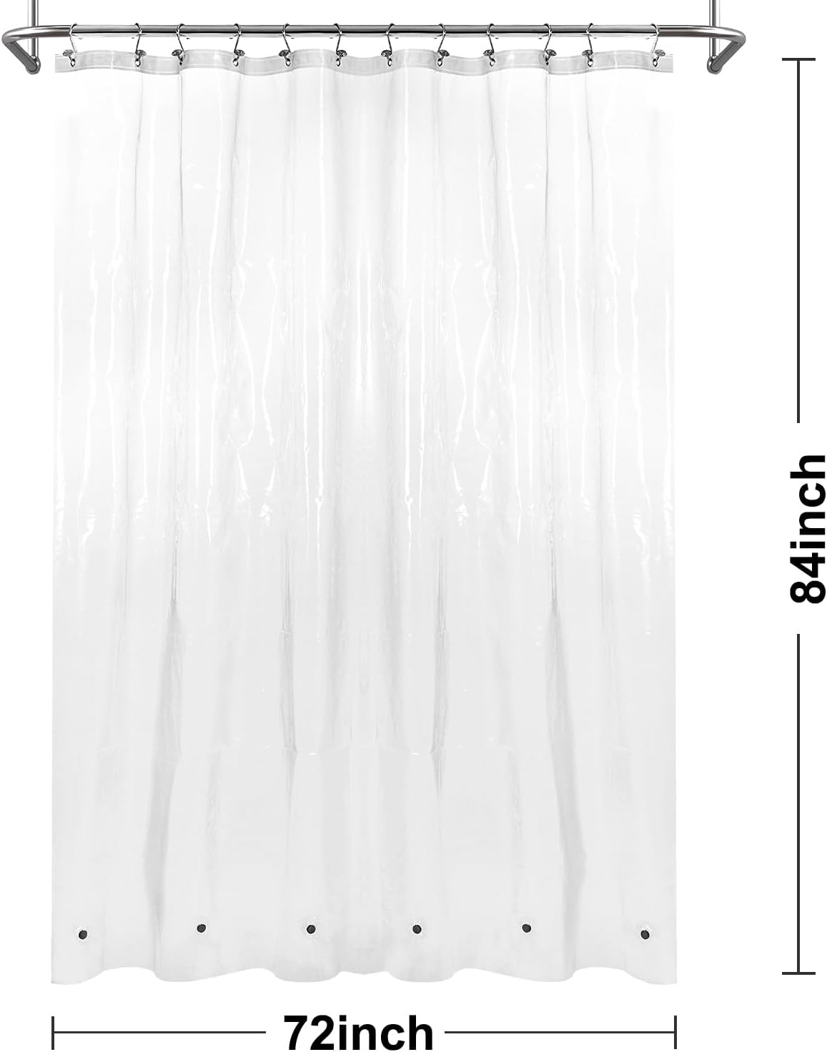 Barossa Design Extra-Long Shower Curtain with 84 inches Height (72x84),PEVA - Waterproof,Eco-Friendly, Non-Toxic, Odorless, PVC Free, Metal Grommets (Clear) - Image 3