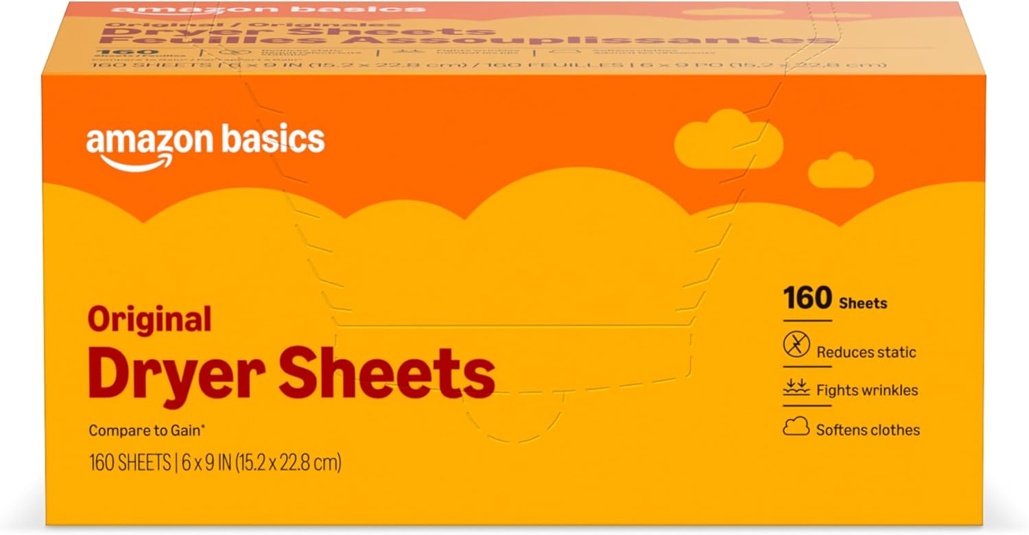 Amazon Basics Dryer Sheets, Original, Laundry Fabric Softener, 160 Count