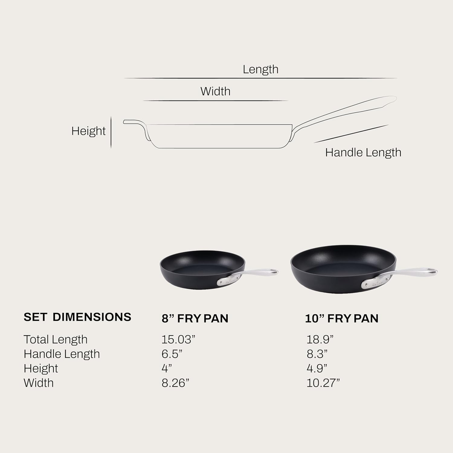 All-Clad HA1 Hard Anodized Non Stick Fry Pan Set 2 Piece, 8, 10 Inch, Induction, Oven Broiler Safe 500F, Pots and Pans Set, Kitchen Frying Pans, Skillets, Premium Cookware, Home, Dishwasher Safe Black - Image 2