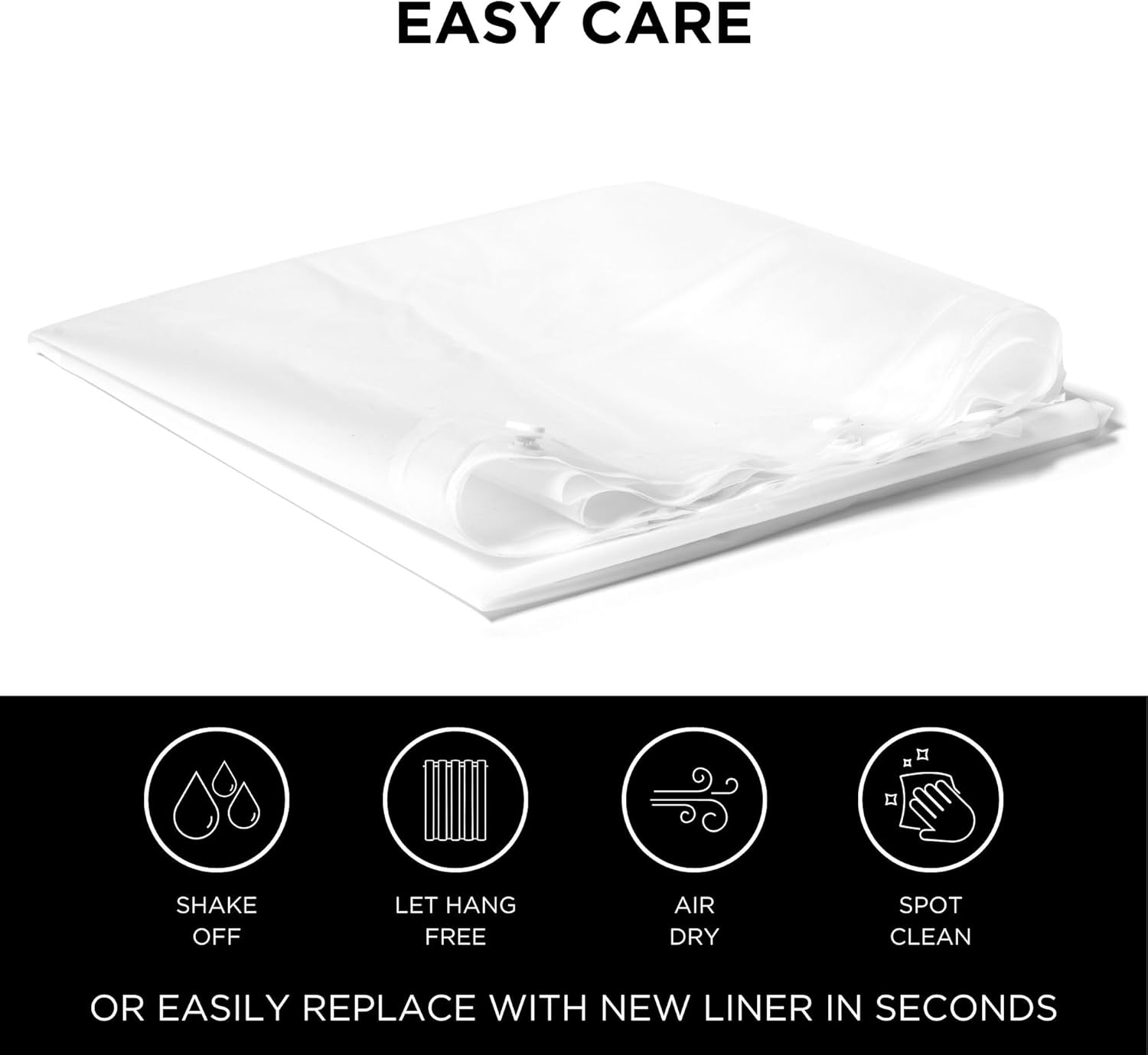 Hookless It’s A Snap! Plastic PEVA Antimicrobial Snap-in Replacement Shower Curtain Liner for Hookless Curtain with Sheer Window, 70" x 54", Water-Repellent, Easy Install, Frost - Image 4