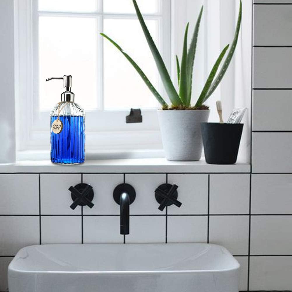 JASAI 18 Oz Clear Glass Soap Dispenser with Rust Proof Stainless Steel Pump, Refillable Liquid Hand soap Dispenser for Bathroom, Premium Kitchen Soap Dispenser (Clear). - Image 4