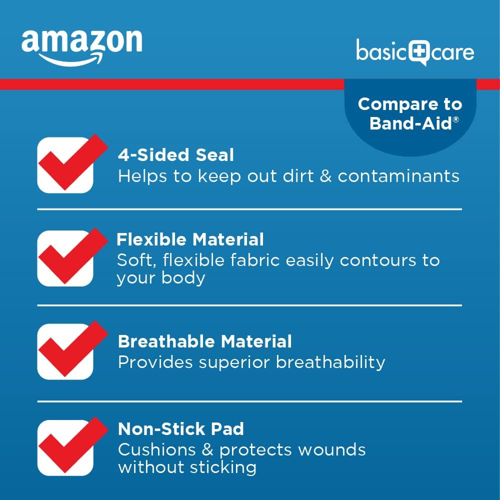 Amazon Basic Care Flexible Fabric Adhesive Bandages, First Aid for Wounds and Scrapes, Breathable with Non-Stick Pad, Latex Free, 100 Count - Image 5