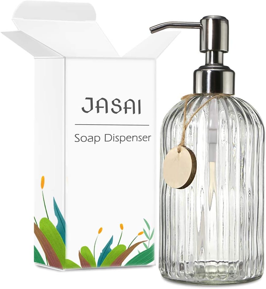 JASAI 18 Oz Clear Glass Soap Dispenser with Rust Proof Stainless Steel Pump, Refillable Liquid Hand soap Dispenser for Bathroom, Premium Kitchen Soap Dispenser (Clear). - Image 8