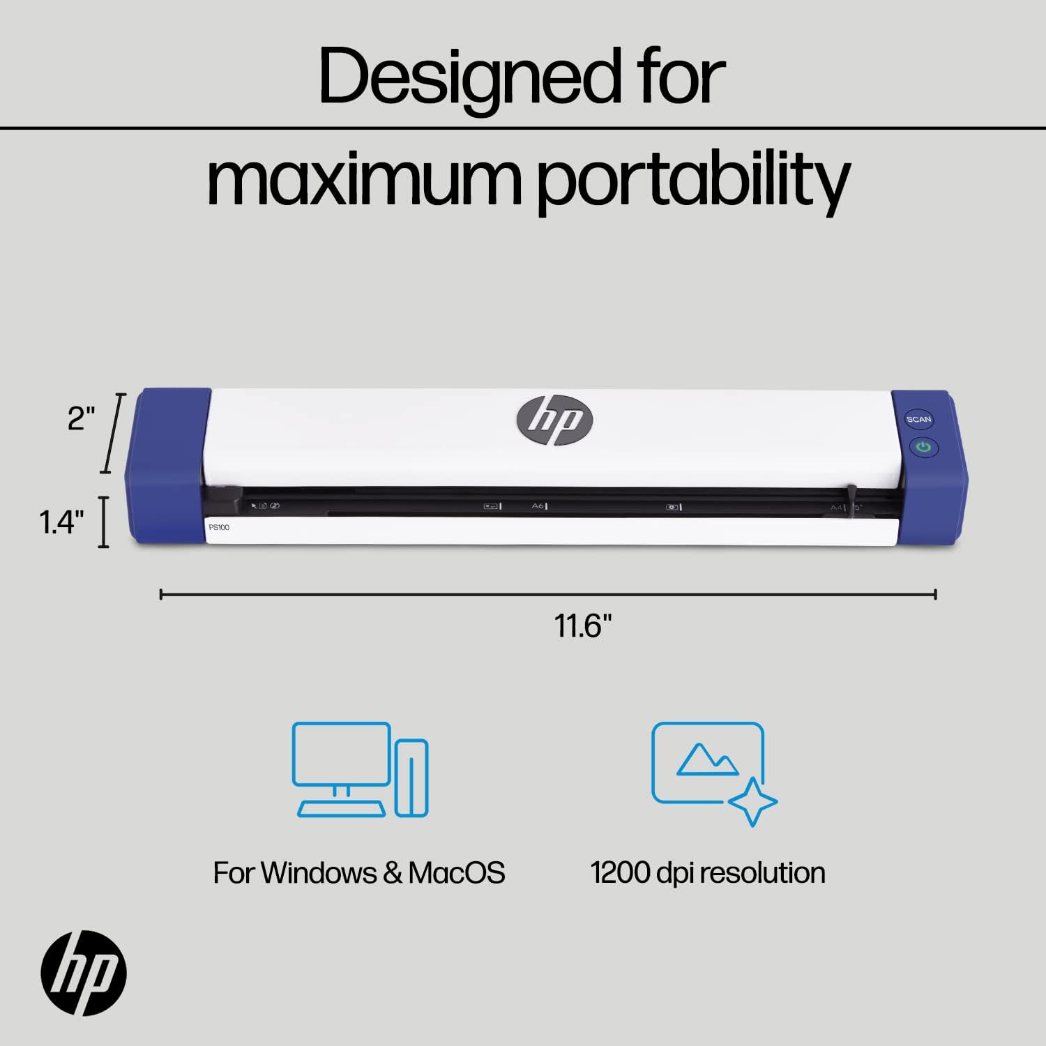 HP Small USB Document & Photo Scanner for Portable 1-Sided Sheetfed Digital Scanning, Model HPPS100, for Home, Office & Business, PC and Mac Compatible, HP WorkScan Software Included - Image 3
