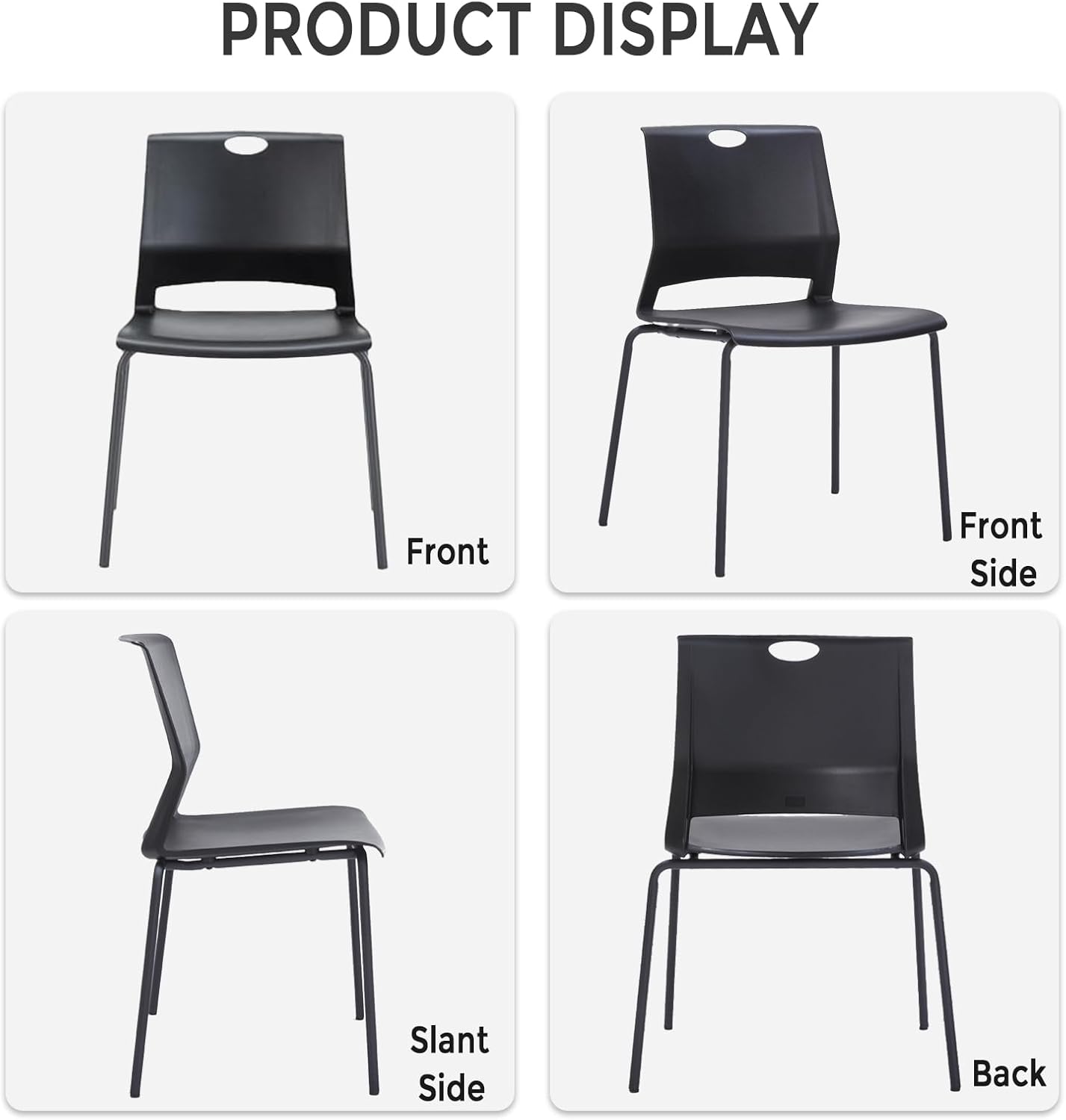 Sidanli Black Stacking Chairs Set of 4, Plastic Stackable Chair for Office Conference Waiting Break Room - Image 7