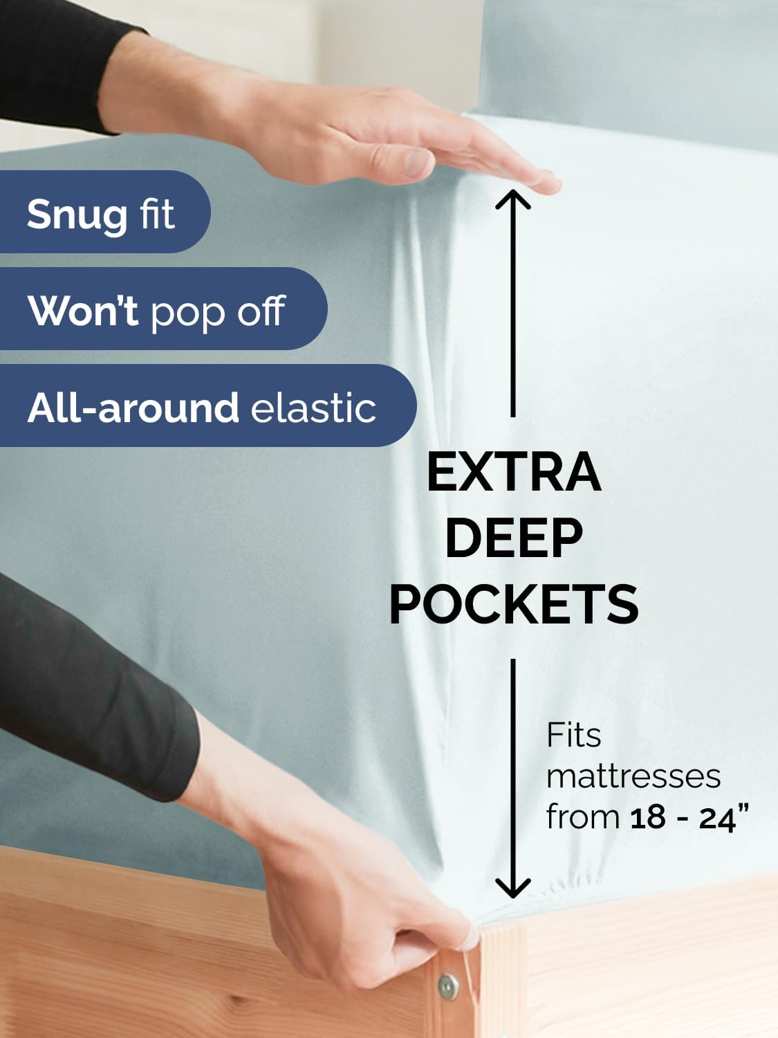 Extra Deep King Sheet Set - 6 Piece Breathable and Cooling Sheets - Hotel Luxury Bedding for Women, Men, Kids & Teens - Easy & Secure Fit - Soft, Wrinkle Free and Comfy - Extra Deep Pockets - Ice Blue - Image 3