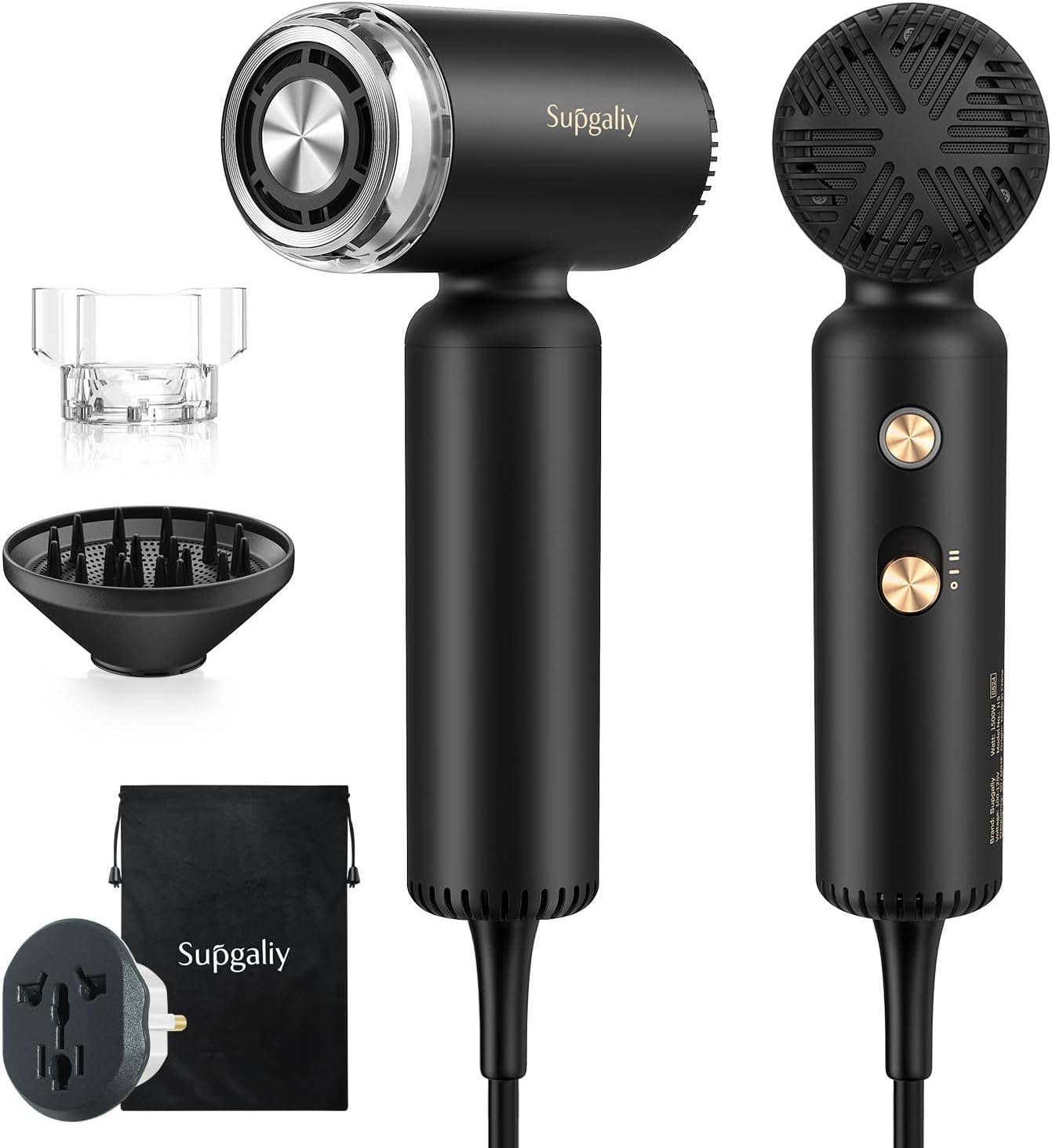Dual Voltage Travel Hair Dryer, Mini Ionic Hair Dryers with Magnetic Curly Diffuser, 1500W High-Speed Fast Drying, Lightweight Compact Portable Blow Dryer, Gift Women,Quiet,European 100-240V