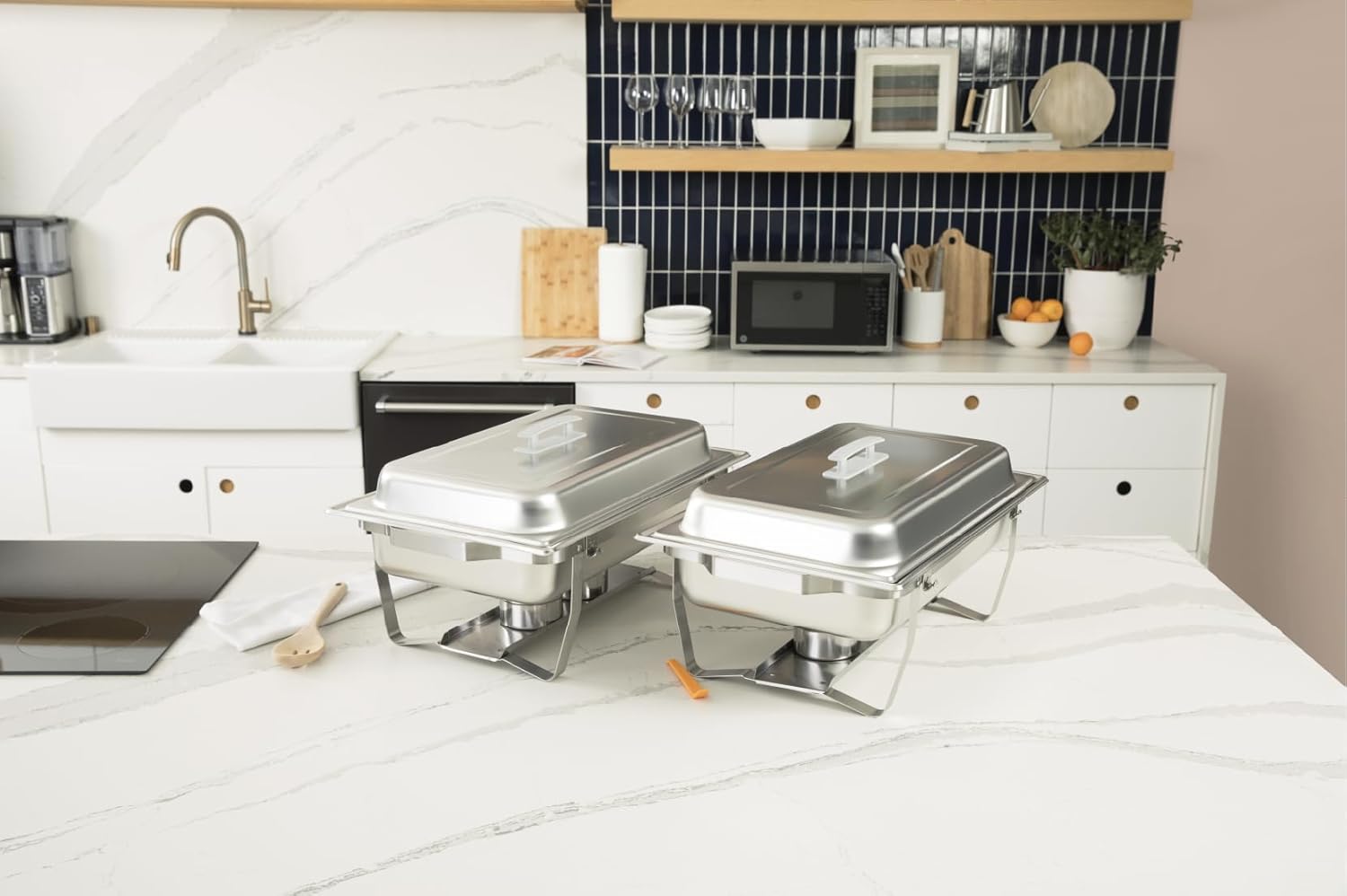 Alpha Living 4 Pack Chafing Dish Full Set – Stainless Steel Catering Chafer with Lids, Pans & Fuel Holders – Buffet Food Warmers for Parties, Events & Weddings – Alpine Gray Handles - Image 7