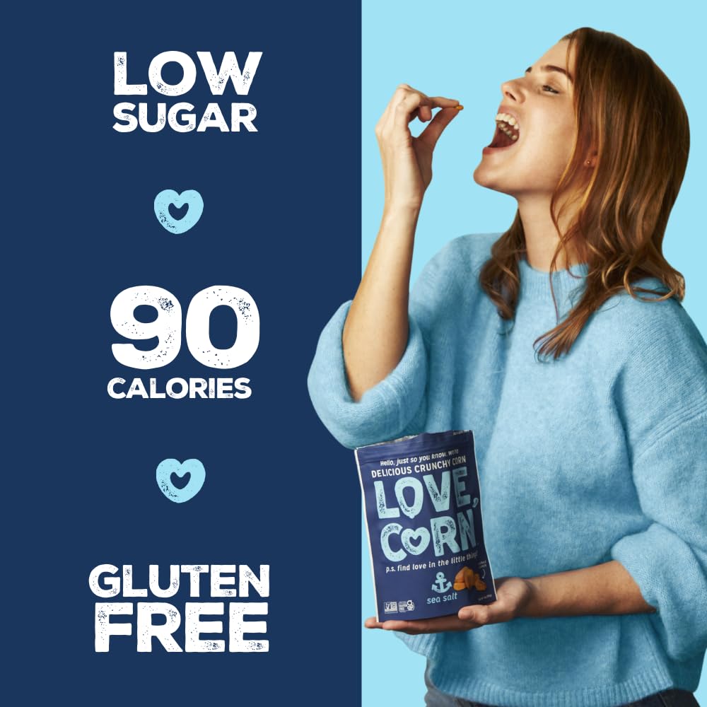 LOVE CORN Fab Four Sea Salt, BBQ, Salt & Vinegar, Hot Spicy | Delicious Crunchy Corn Snacks | .07oz x 20 Gluten Free, Vegan Bags | Convenient for Lunch Boxes, Commuting & Office Snacks - Image 7