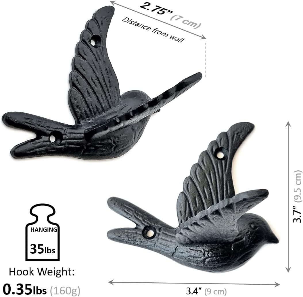 Ambipolar Flying Bird Iron Cast Decorative Bird Wall Mounted Coat Hooks (Classic) - Image 3