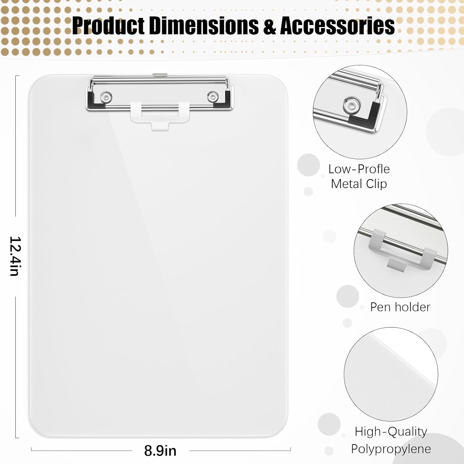 Hongri Plastic Clipboard, White 8.5x11" Clipboard, A4 Letter Size Clipboards for Nurses, Students, Office and Women, Clipboard with Pen Holder and Low Profile Clip, Size 12.5 x 9 Inch(White) - Image 3