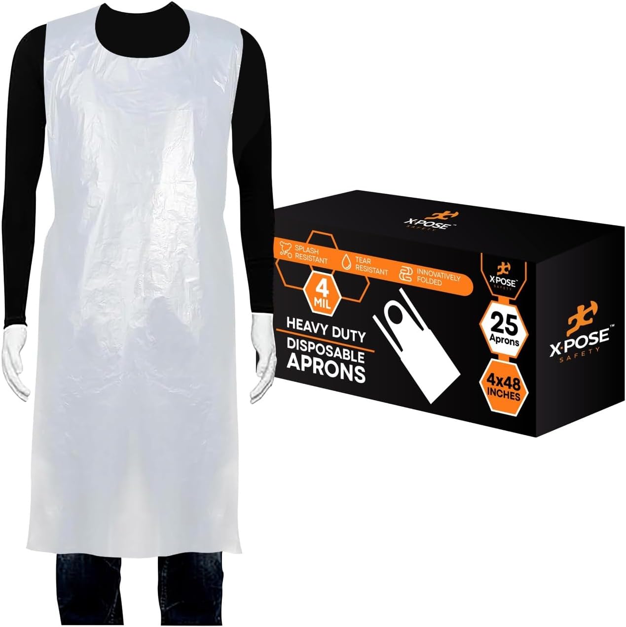 Xpose Safety 24"x48" Heavy Duty Disposable Plastic Aprons – 4 Mil Waterproof & Tear-Resistant, White - Image 2