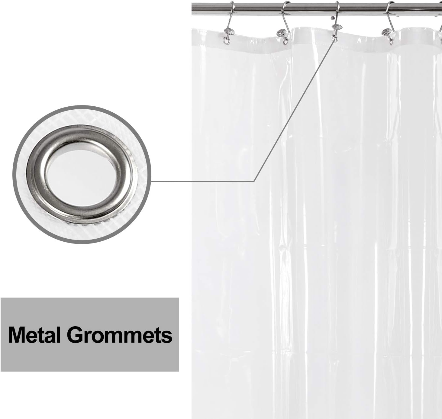 Barossa Design Extra-Long Shower Curtain with 84 inches Height (72x84),PEVA - Waterproof,Eco-Friendly, Non-Toxic, Odorless, PVC Free, Metal Grommets (Clear) - Image 7