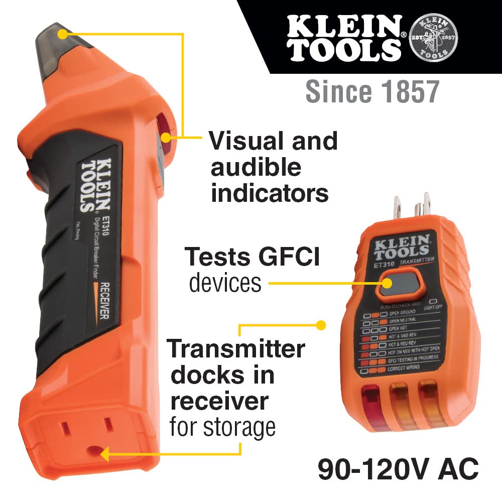 Klein Tools ET310 AC Circuit Breaker Finder, Electric and Voltage Tester with Integrated GFCI Outlet Tester - Image 2