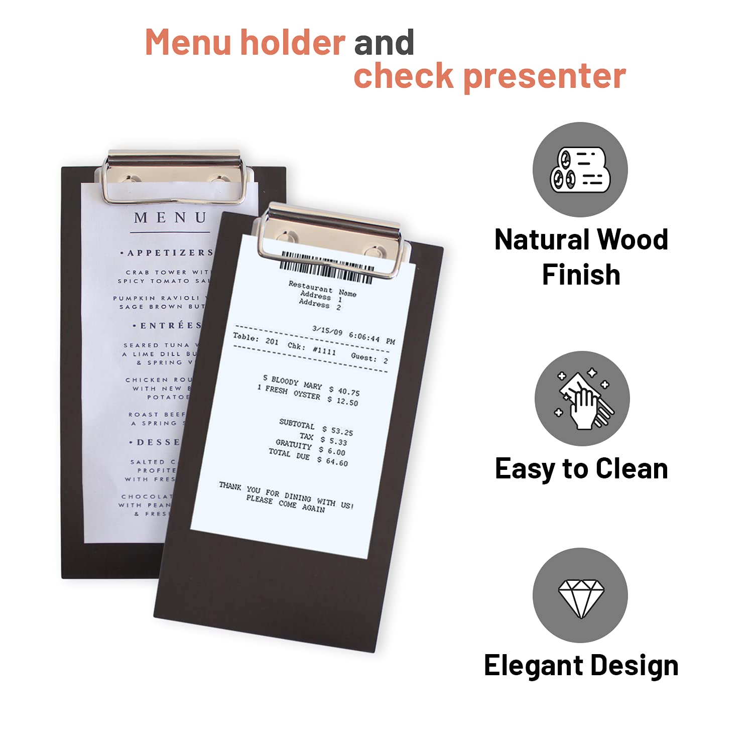Olbia 10-Pack Wood Check Presenters for Restaurants, Server Book, Menu Holder for Cafes, Wooden Clip Board, Cute Waitress Book Organizer, Server Note Pads, Guest Check Book 8" x 4" (Walnut) - Image 8