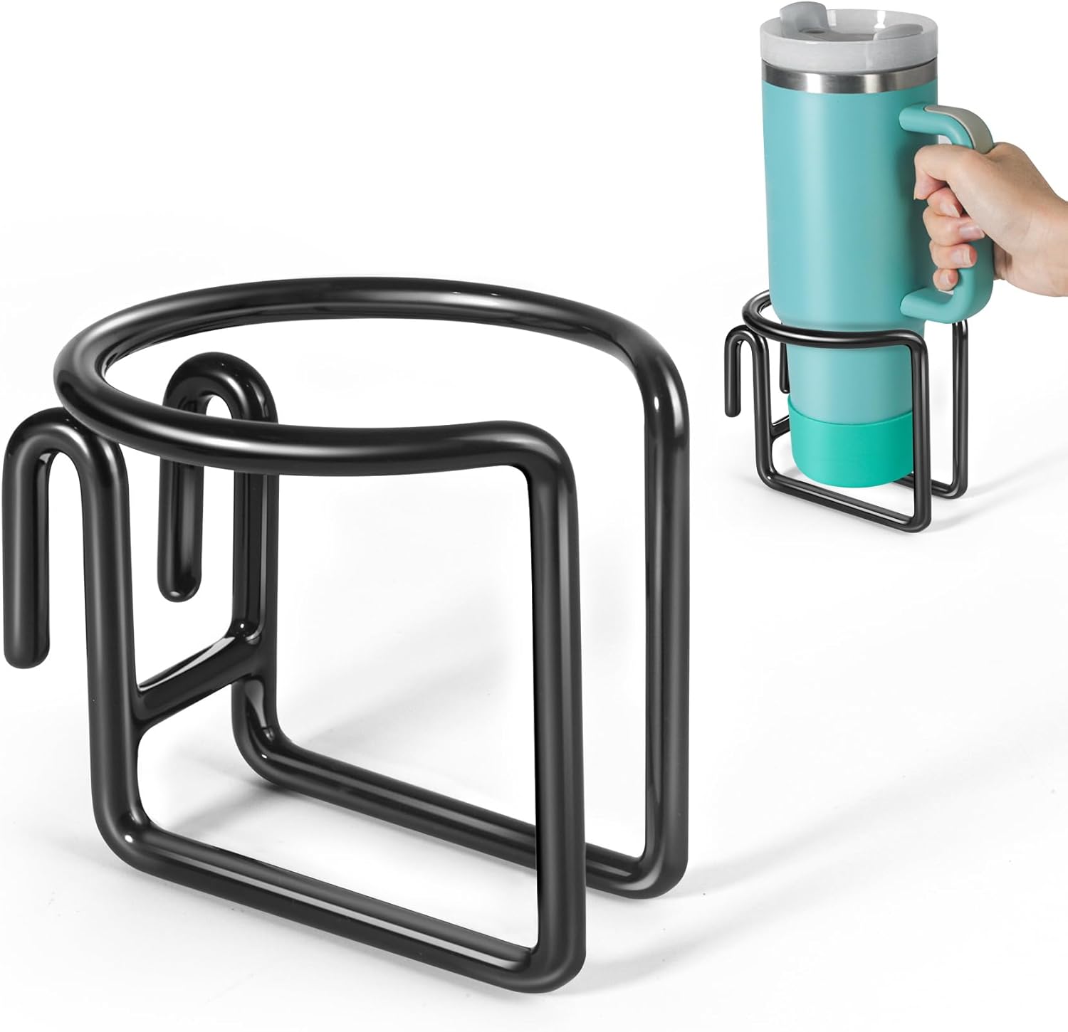 Kevenal Shopping Cart Cup Holder, Hanging Cup Holder for Shopping Carts, Black, Stainless Steel