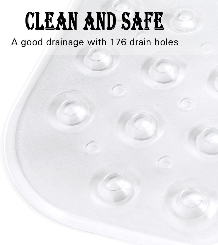 YINENN Bath and Shower Safety Mats 40x16 inch, Non Slip with Suction Cups for Bathroom Stall and Tub Floor, Extra Large and Machine Washable, Drain Holes Keep Bathtub Clean, Clear - Image 5