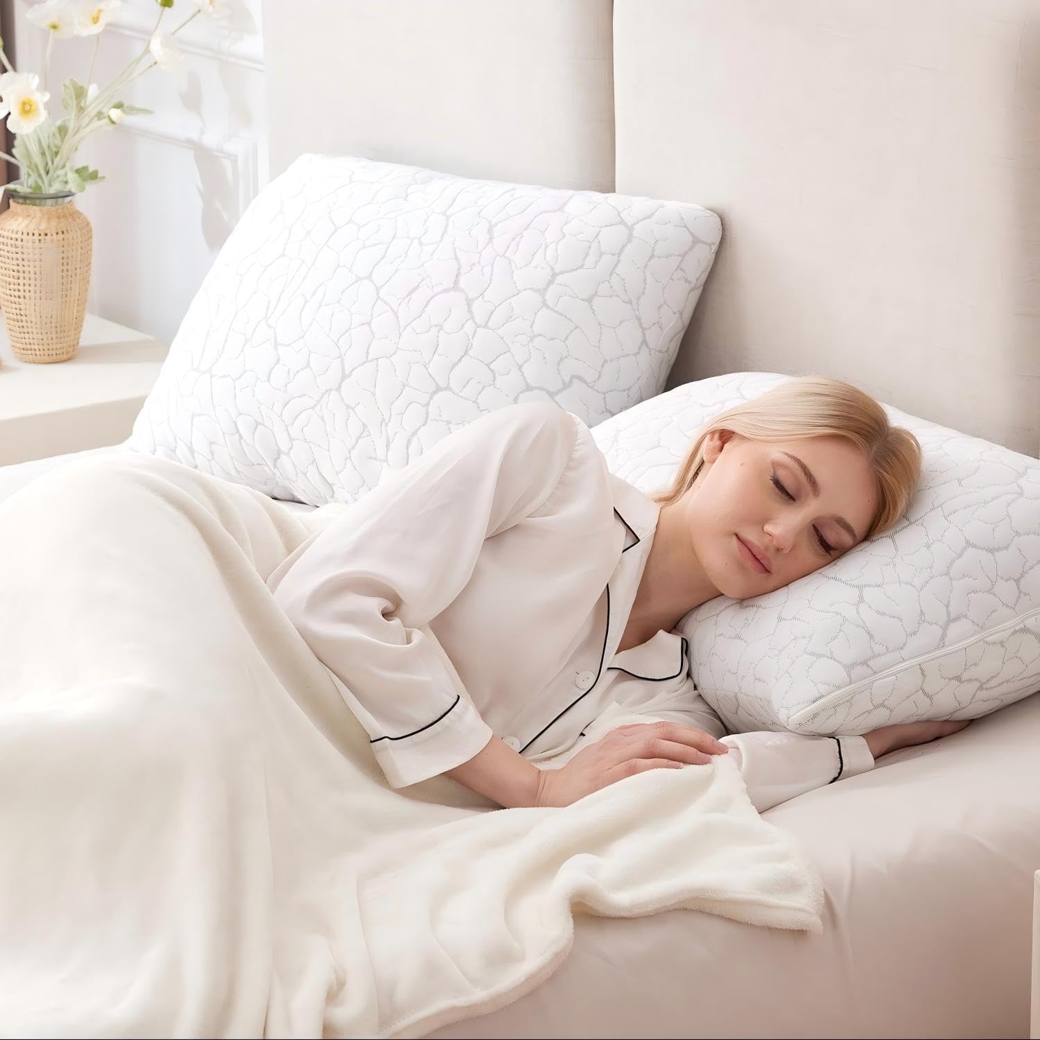 Cooling Pillows for Sleeping 2 Pack, Adjustable Shredded Memory Foam Pillows Queen Size Set of 2, Firm Bed Pillows for Side Back Stomach Hot Sleepers, Cold Pillow with Removable Washable Cover - Image 6