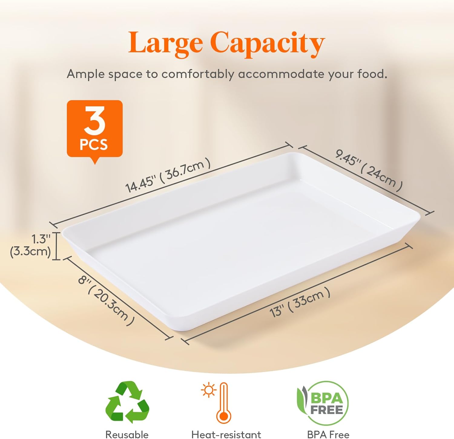 Lifewit Reusable Plastic Serving Tray, 15" x 10" White Platters for Party, Large Tray Dishes for Serving Food, Buffet, Snacks, Fruit, Rectangle, Thanksgiving Christmas Essentials, 3 Sets, BPA Free - Image 2