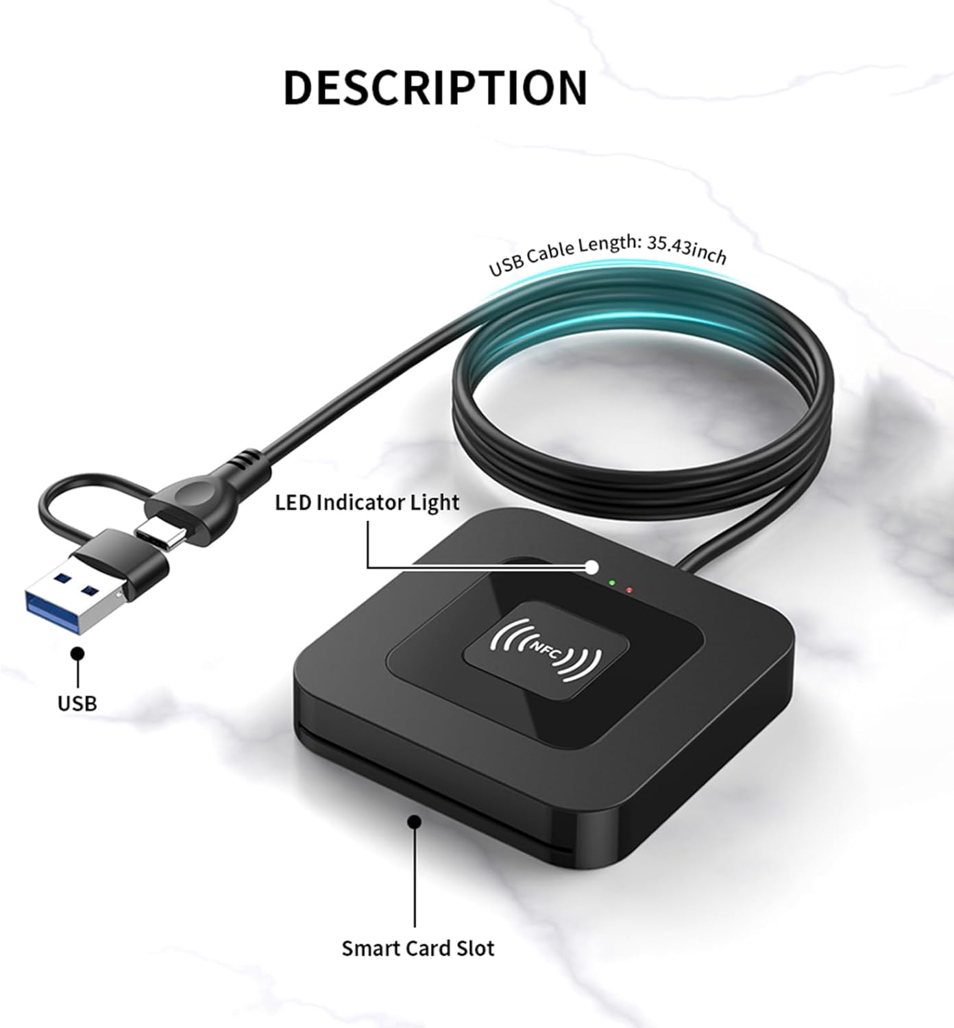 CAC NFC Smart Card Reader Military, Dual Interface USB DOD Military ID/IC Card Reader with Contactless NFC Tap-to-Read, USB C Adapter Compatible with Windows, Linux, MacOS - Image 4