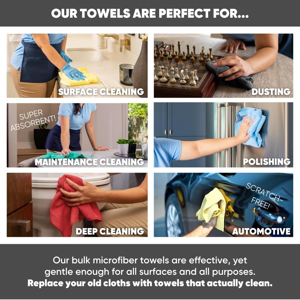Microfiber Wholesale 16" x 16" All Purpose Towels - 50 Pack - Reusable Wash Cloths, Dust, Kitchen, Car, Shop Rags for Cleaning (Blue) - Image 6