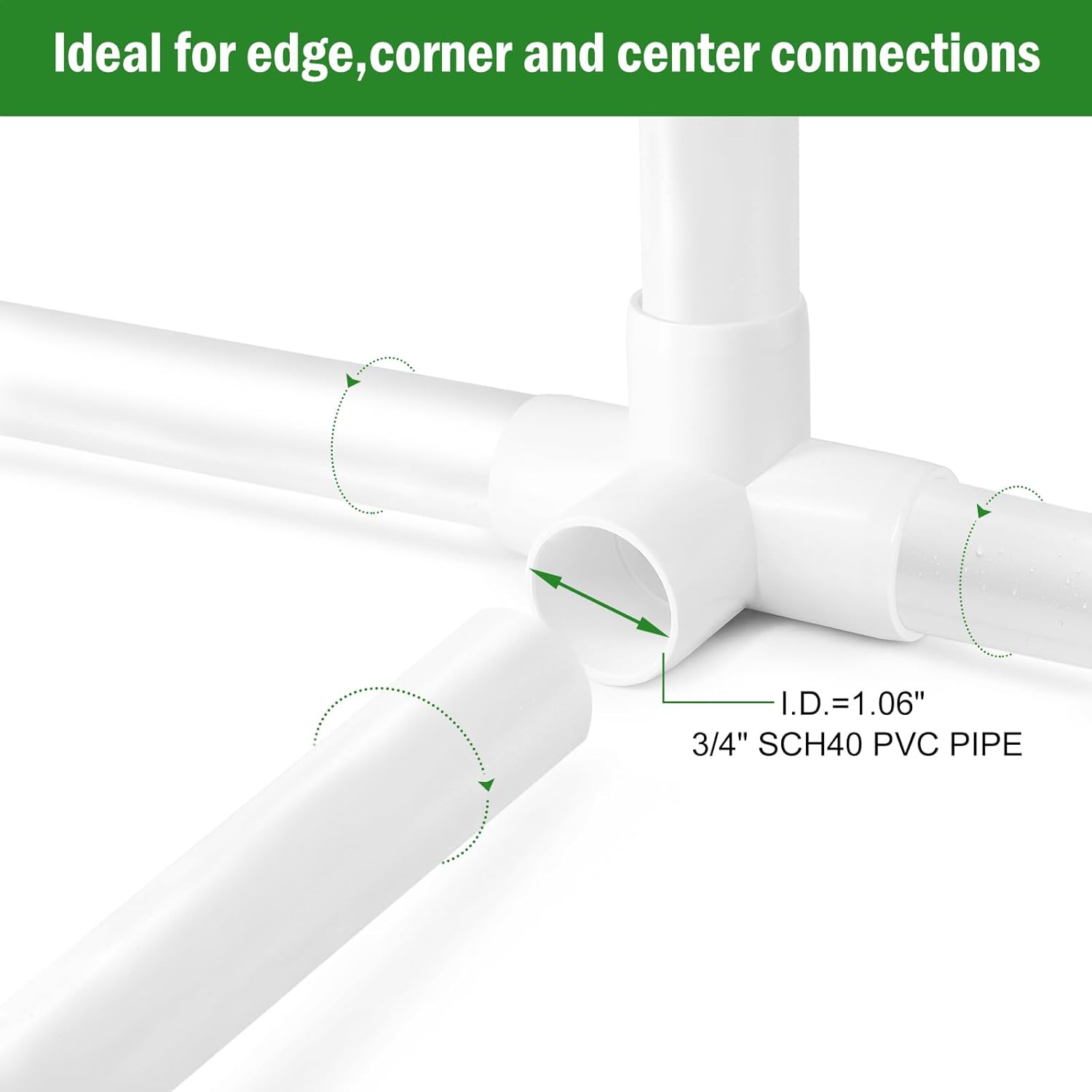 4 Way PVC Pipe Fittings 3/4 Inch, Zernmiarder White PVC Elbow Corner Side Outlet Tee Fitting, SCH40 Furniture Grade Pipe Connectors - Fits 3/4" Polyvinyl Chloride Pipes, 4 Pieces - Image 6