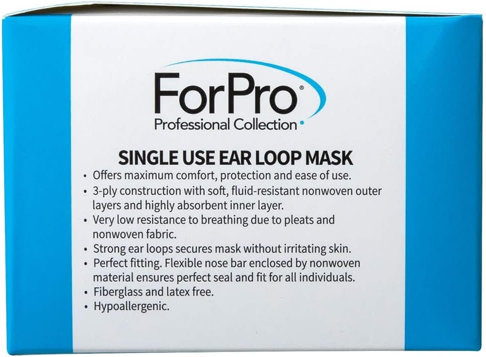 ForPro Professional Collection Single Use Ear Loop Mask, 3-Ply Disposable Non-Woven Face Mask, Latex-Free, Fiberglass-Free, Protects Against Pollen, Dust, 50-Count - Image 3