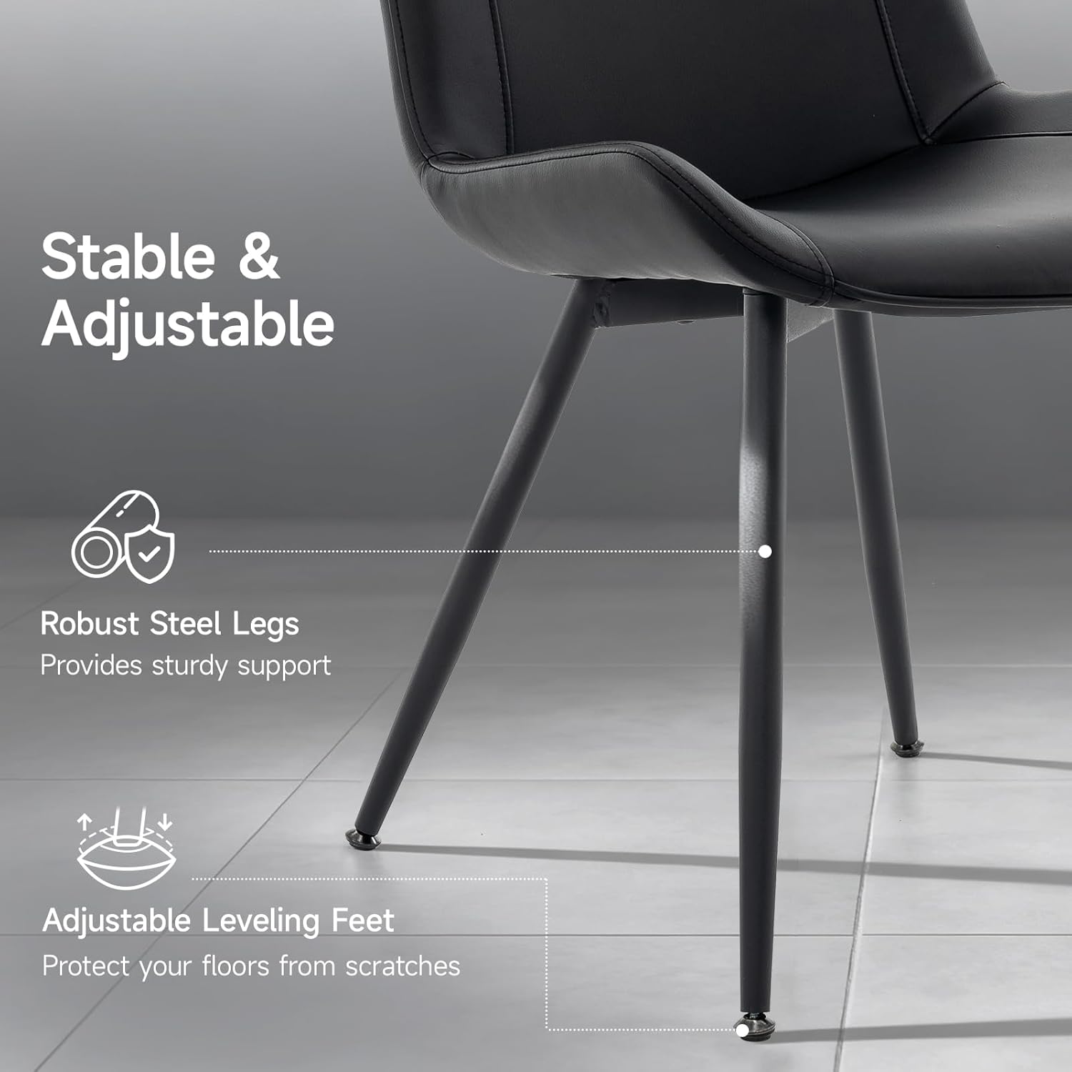 Brage Living Dining Chairs Set of 2, PU Leather Modern Armless Kitchen Dining Room Chairs, Upholstered Accent Side Chairs with Metal Legs (Black) - Image 5