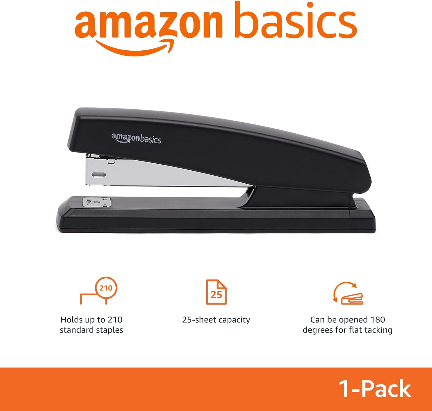 Amazon Basics Office Stapler with 1000 Staples, 25 Sheet Capacity, Non-Slip, Black, Home Office - Image 2