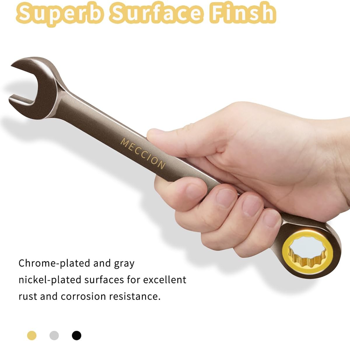 Meccion Combination Wrench 1-1/4 Inch SAE Open End Ratcheting Wrench - Industrial Grade Gear Spanner with Grey Nickle Plated - Image 5