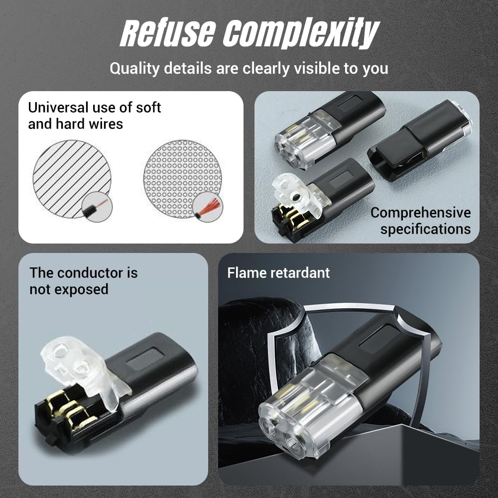 Double Wire Plug in Connector with Locking Buckle, Flame Retardant Locking Wire Quick Connectors, Suitable for Emergency Repairs, Home and Automotive Wiring, Easy to Use (20PCS) - Image 6