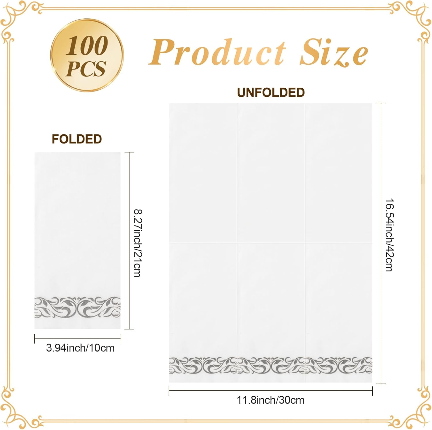 Goodluck 100-Pack Linen-Feel Disposable Guest Towels – Soft and Absorbent Paper Hand Towels for Bathroom or Kitchen – Elegant White Napkins with Silver Design for Parties, Weddings, Dinners Events - Image 4