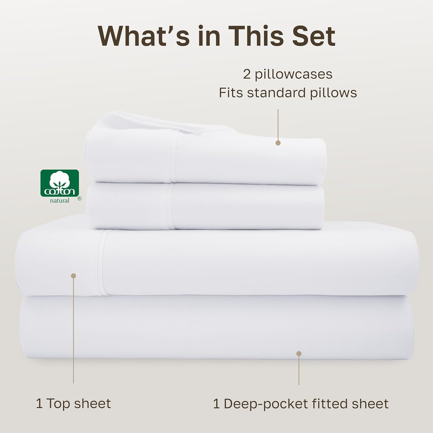 California Design Den Full Size Bed Sheets Set - Soft 400 Thread Count Sateen, Natural 100% Cotton Sheets Full Size Bed Set, Deep Pockets for a Snug Fit, Durable Bedding - White - Image 3