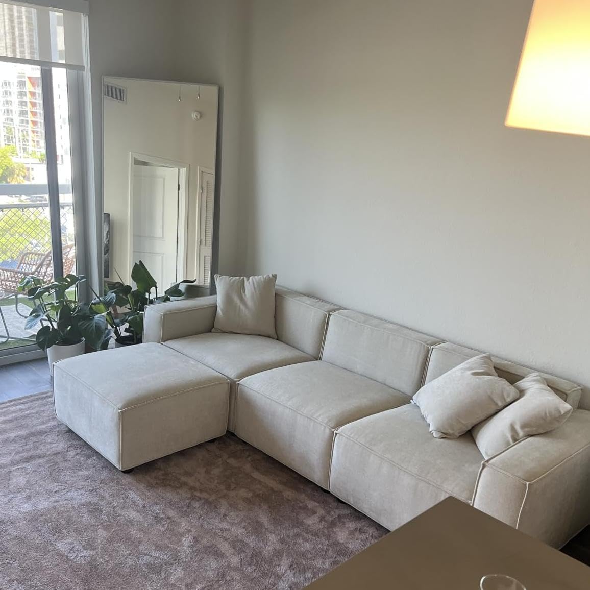 Acanva Luxury Modular Sectional Living Room Sofa Set, Modern Minimalist Style Couch with Ottoman and Chaise, L-Shape, Linen-Like Cream - Image 9