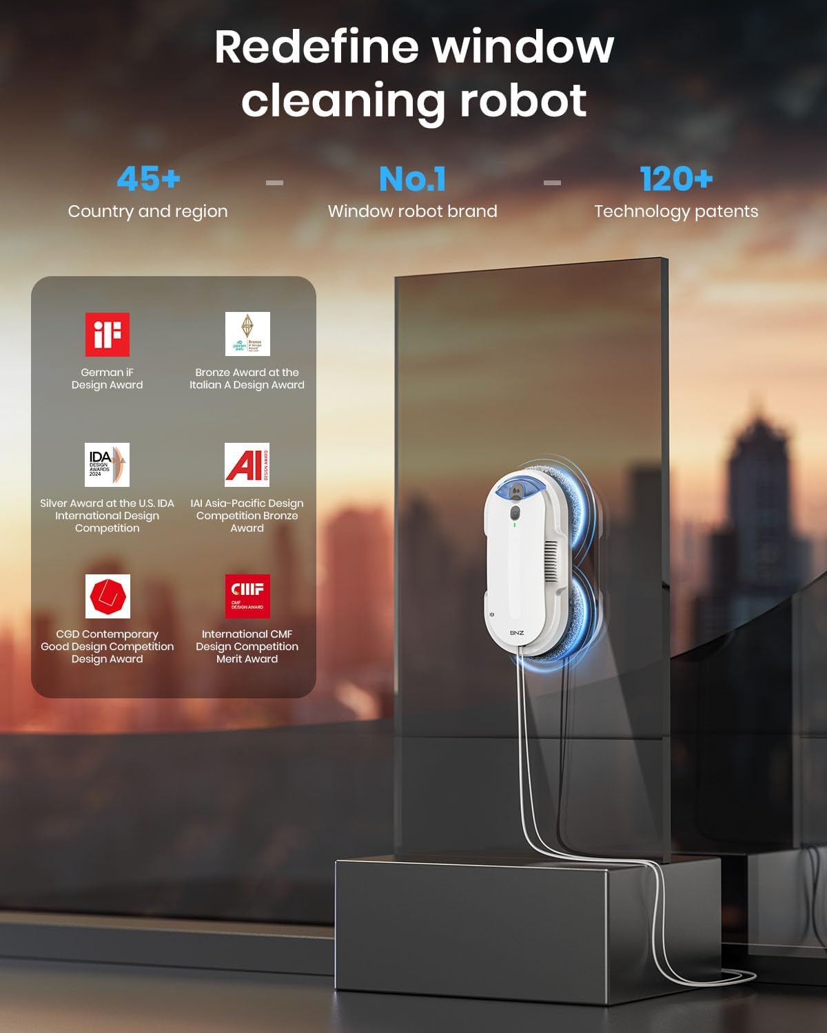 BNZ Smart Window Cleaning Robot, Twin Turbo & Dual Auto-Spray Window Cleaner with Multiple Safety System, AI Path Planning, Frameless Edge Detection, K1 (White) - Image 2