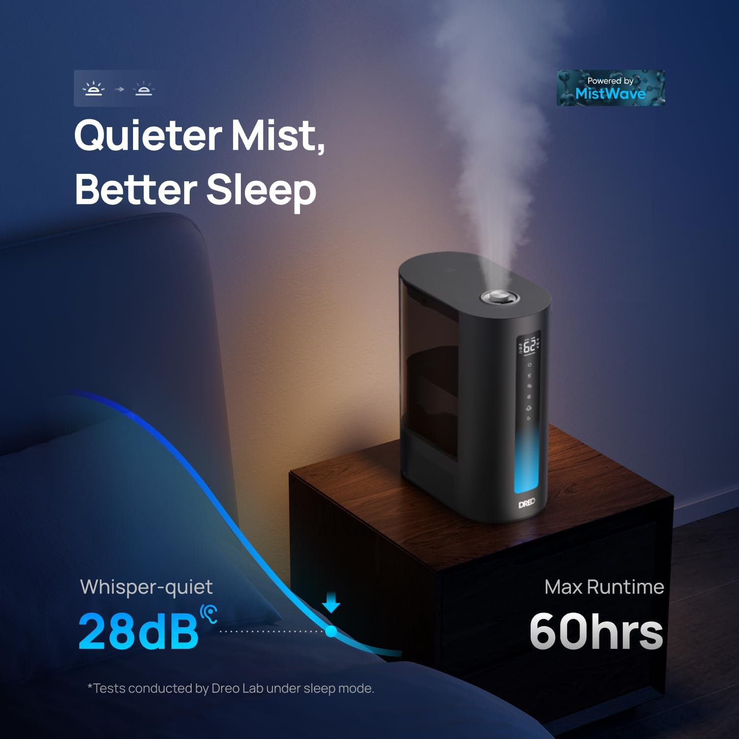 DREO 6L Humidifiers for Bedroom, Smart Warm & Cool Mist for Large Room, 60Hr Quiet Runtime for Baby, Plant, Humidity Sensor, Indicator Light, 12H Timer, Google/Alexa, Black - Image 5