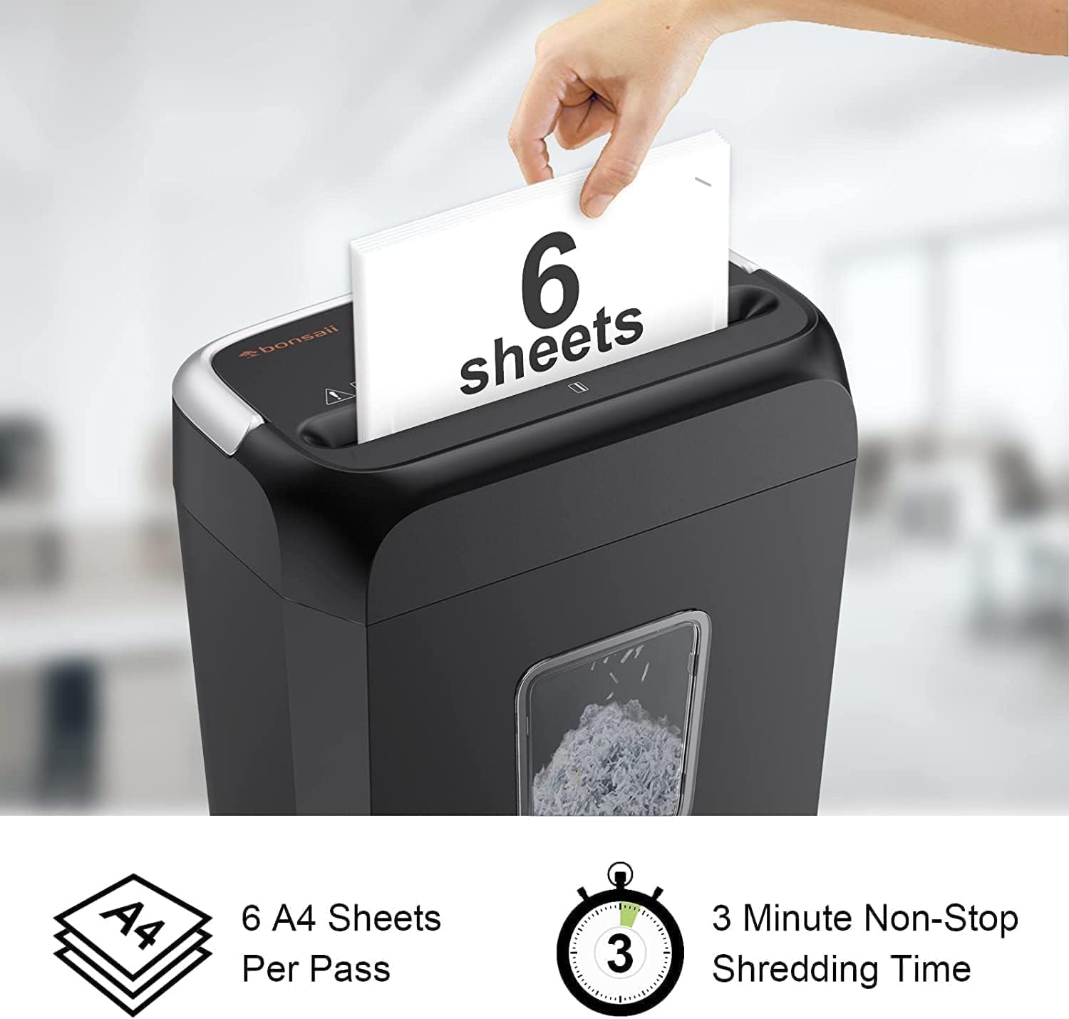 Bonsaii Paper Shredder for Home Use, 3.4 Gal Wastebasket, 6 Sheet Crosscut Paper Credit Cards, Staples, and Clips Shredder for Home Office Use, Portable Handle Design (C237-B New Version) - Image 2