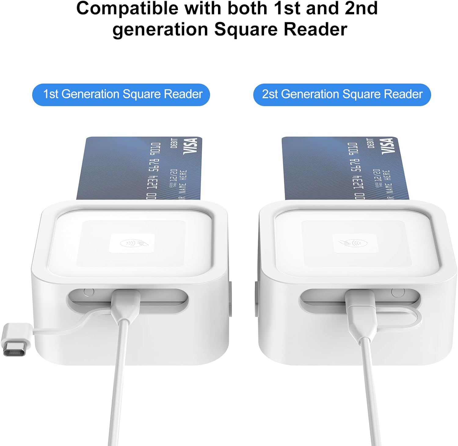 Credit Card Dock for Square Reader 1st and 2nd,Beautiful and Compact Case for Square Reader, Support Anti-Sleep Button, One Click to Turn On(Cable and Wall Charger Included, No Reader) White - Image 2