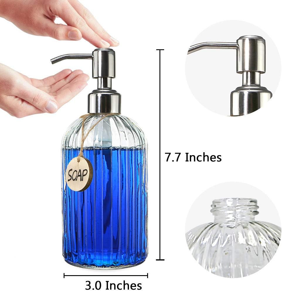 JASAI 18 Oz Clear Glass Soap Dispenser with Rust Proof Stainless Steel Pump, Refillable Liquid Hand soap Dispenser for Bathroom, Premium Kitchen Soap Dispenser (Clear). - Image 5