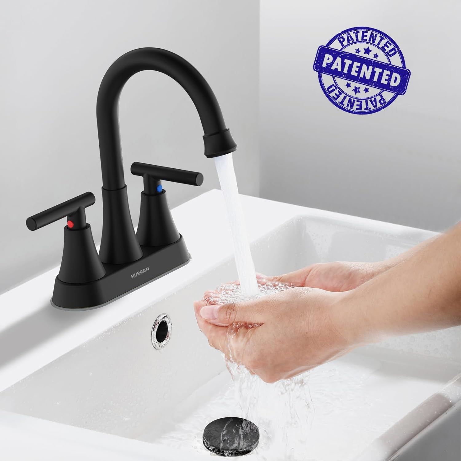 Bathroom Faucets for Sink 3 Hole, Hurran 4 inch Matte Black with Pop-up Drain and 2 Supply Hoses, Stainless Steel Lead-Free 2-Handle Centerset Faucet for Sink Vanity - Image 2