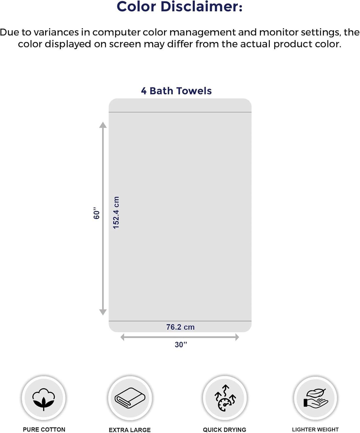 Tens Towels Pack of 4 Extra Large Bath Towels 30 x 60 Inches, 100% Cotton, Larger & Lighter Weight, Quicker to Dry, Super Soft and Absorbent, Perfect for Bathroom, Dark Grey - Image 7
