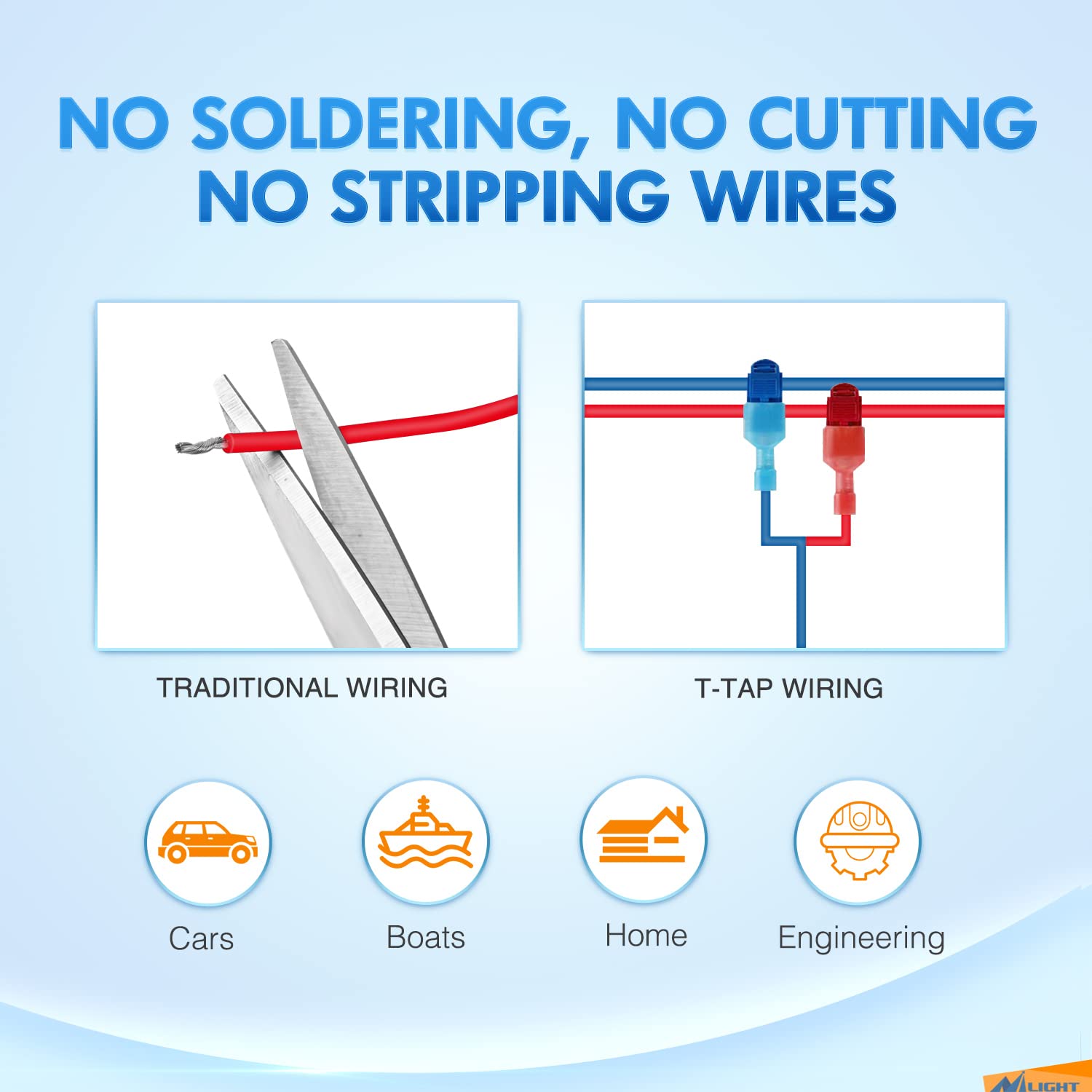 Nilight 360PCS T-Tap Wire Connectors Self-Stripping Quick Splice Electrical Terminals Insulated Male Disconnect Spade Assortment Kit with Storage Case - Image 6