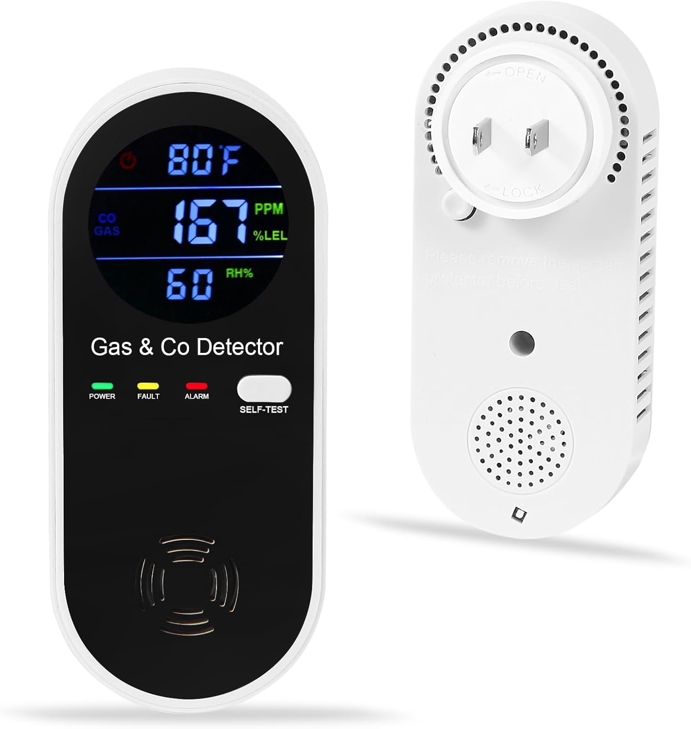 Koabbit Explosive-Gas & Carbon-Monoxide-Detectors, Plug in Carbon Monoxide Alarm,Natural Gas Detector,4-in-1 Combustible Gas & CO Detector with Fahrenheit(°F) & Humidity for Home,RV,Apartment