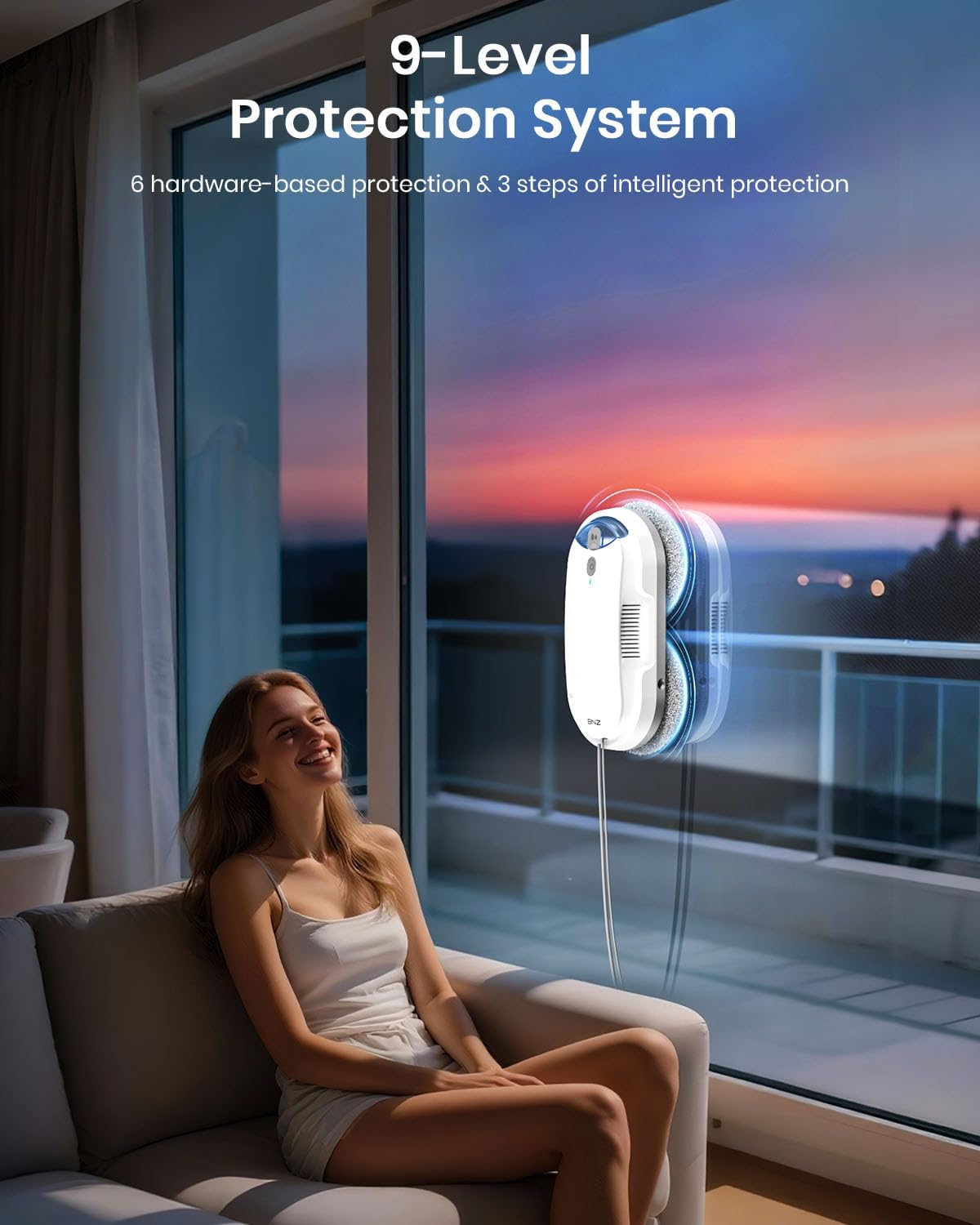 BNZ Smart Window Cleaning Robot, Twin Turbo & Dual Auto-Spray Window Cleaner with Multiple Safety System, AI Path Planning, Frameless Edge Detection, K1 (White) - Image 7