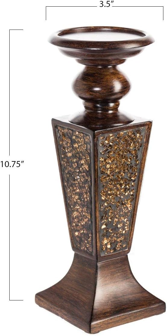 Creative Scents Schonwerk Brown Pillar Candle Holder Set of 2- Crackled Mosaic Design- Functional Table Decorations- Centerpieces for Dining/Living Room- Best Wedding Gift - Image 3